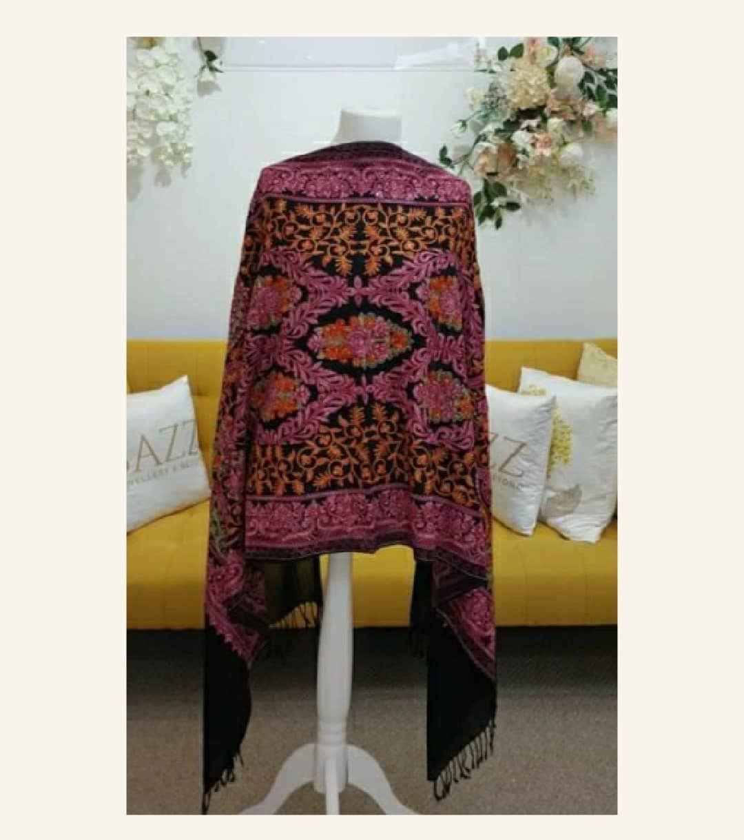 Midnight Black & Orchid Pink Heavy Embroidered Party Wrap