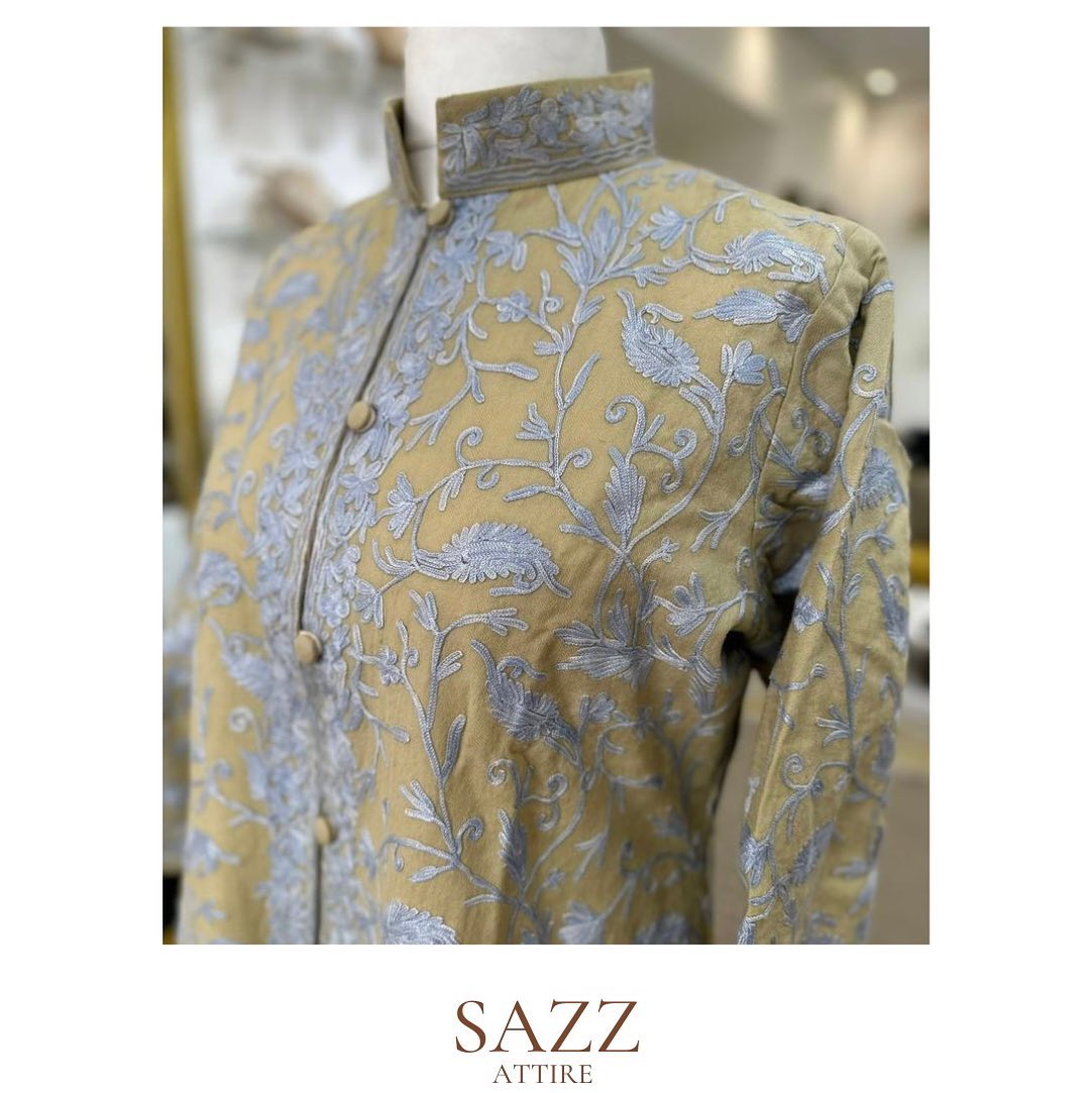 Mustard Gold Subtle Silver Aari Embroidered Jacket