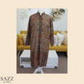 Kashmiri Jamawar Print Long Woolen Coat with Paisley Border