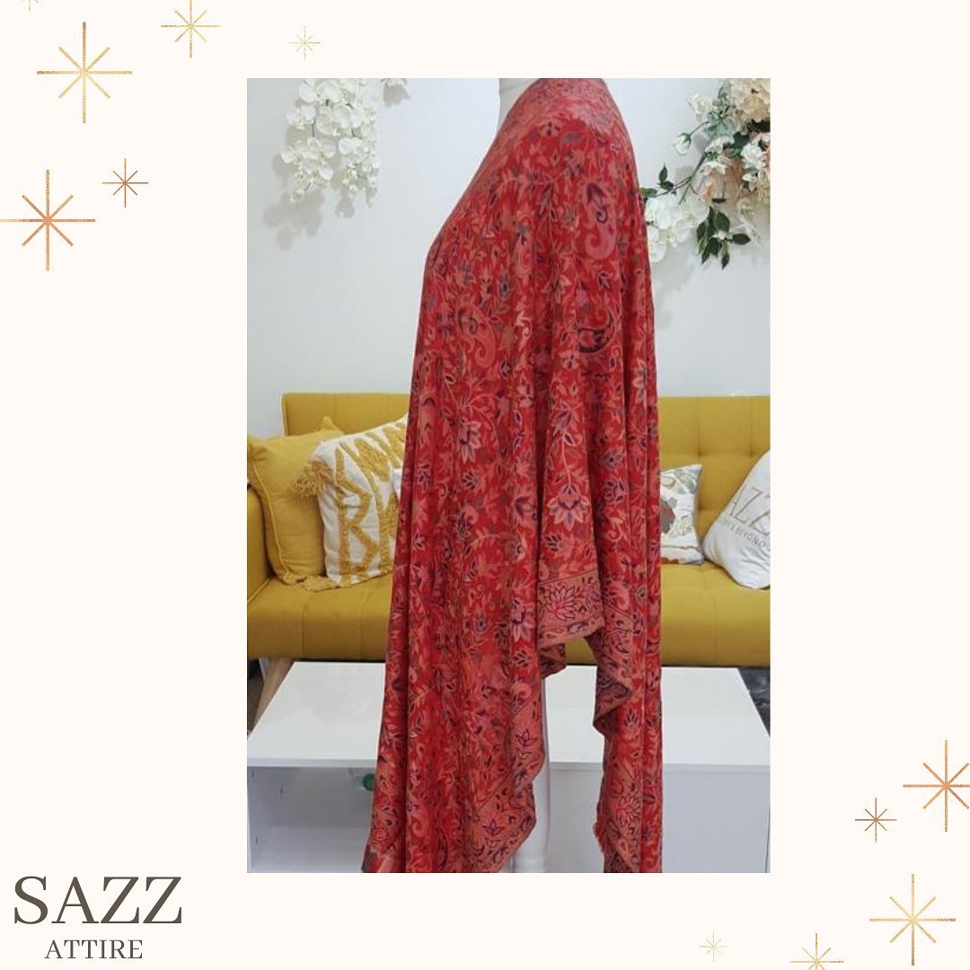 Vibrant Crimson Red Full-Body Floral Embroidered Shawl