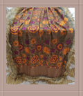 Taupe Floral Embroidered Shawl with Faux Fur Border Detail