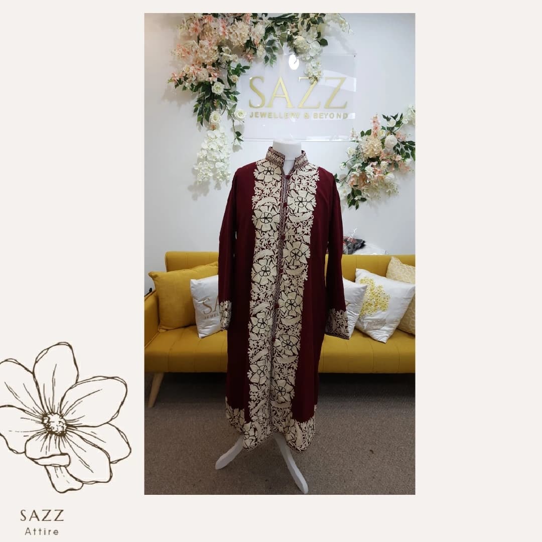 Deep Maroon Heritage Vine Embroidered Longline Jacket