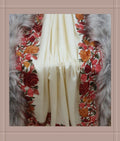 Elegant Cream Wool Shawl with Rose Embroidery and Faux Fur Trim