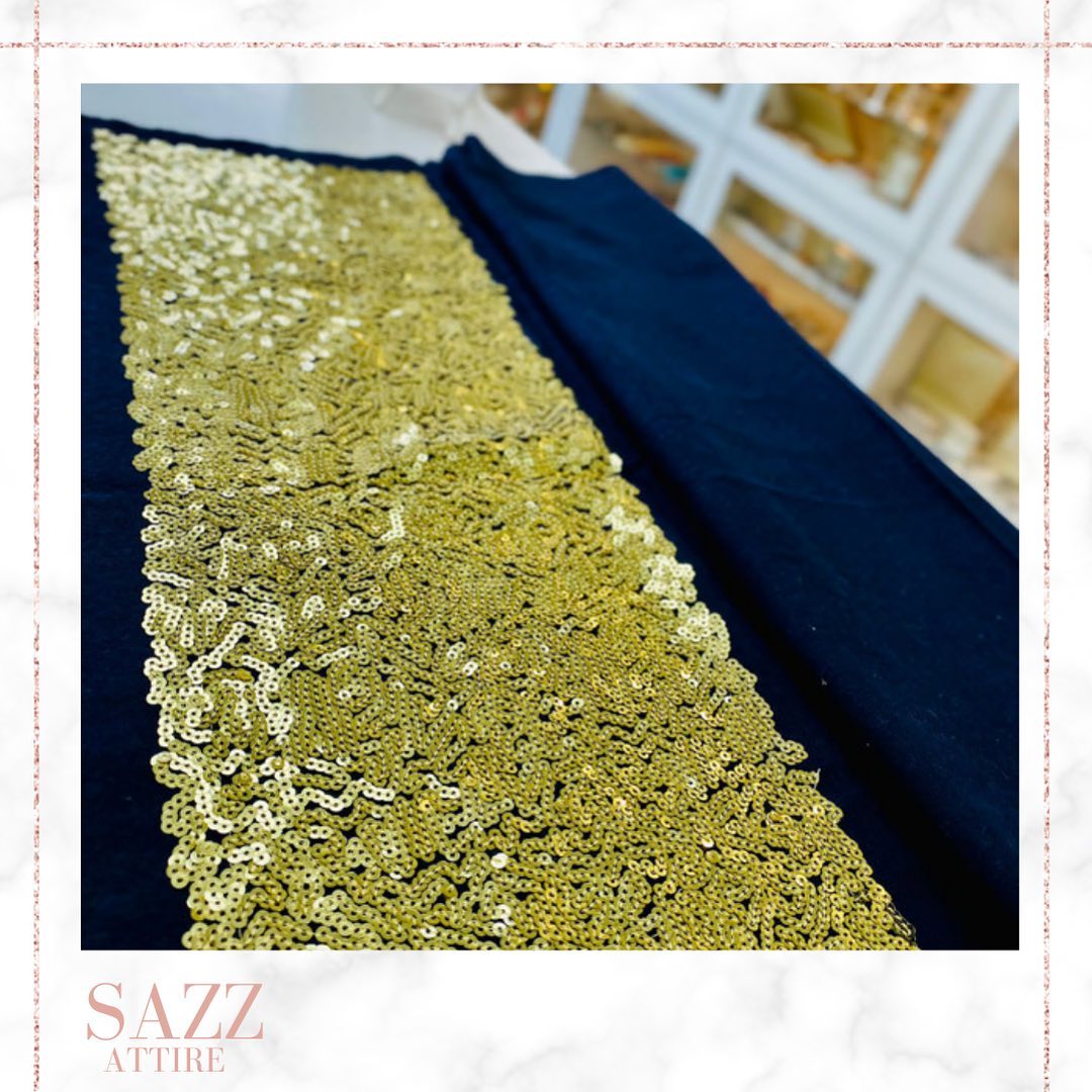 Midnight Blue Evening Wrap with Full Gold Sequin Panel