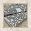 Minimalist Slate Grey & White Vine Embroidered Scarf