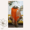 Vibrant Orange & Gold Paisley Statement Poncho with Faux Fur