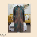 Teal & Rust Paisley Woolen Aari Embroidery Long Jacket
