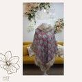 Regal Teal & Magenta Heart Motif Fur-Trimmed Poncho
