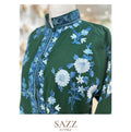 Emerald Green Floral Aari Work Woolen Jacket - Blue Accents