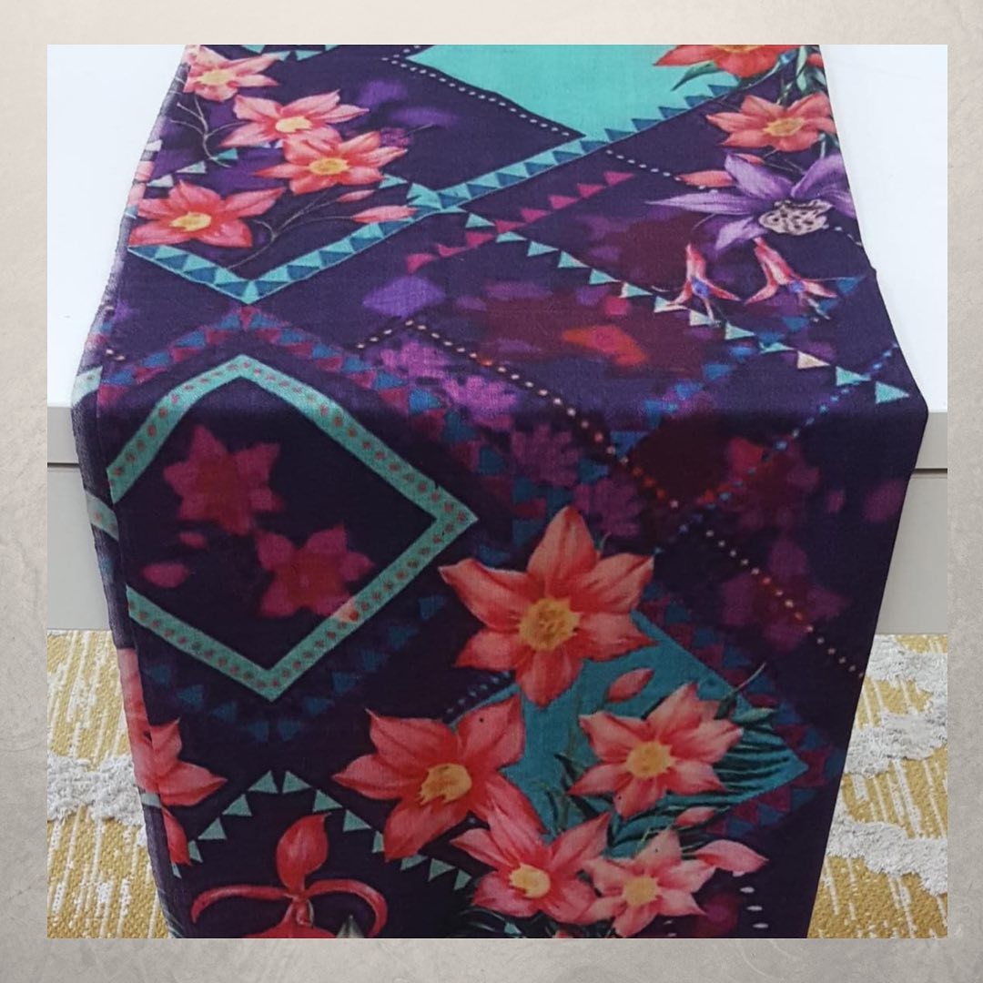 Geometric Floral Fusion Silk-Wool Blend Shawl in Deep Purple