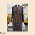 Earthy Brown & Navy Full-Length Paisley Aari Embroidered Jacket