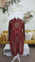 Crimson Red Vintage Paisley Woolen Jacket with Mandarin Collar