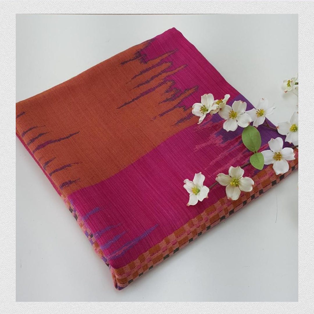 Sunset Ombre Ikat Print Scarf in Fuchsia and Burnt Orange