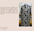 Monochrome Floral Aari Embroidery Woolen Long Jacket - White/Black