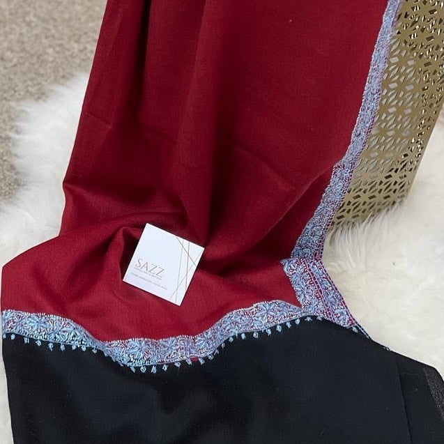 Dual-Tone Crimson & Black Bordered Shawl