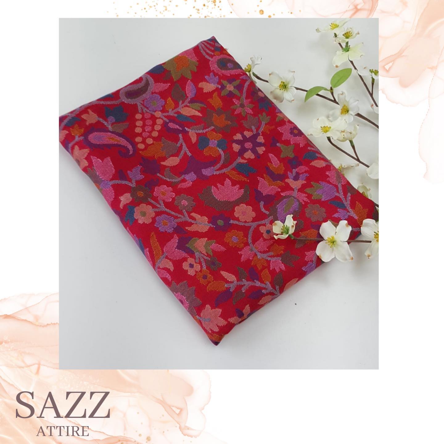 Heritage Red Kani Weave Pashmina Shawl with Allover Floral Jamawar