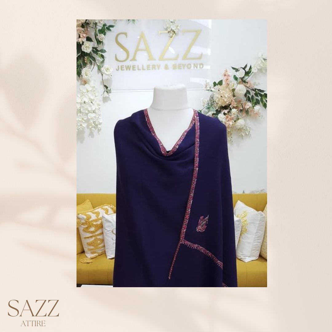Royal Purple Minimalist Shawl with Fine Sozni Border