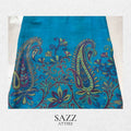 Peacock Blue Cashmere Scarf with Traditional Paisley Border Art