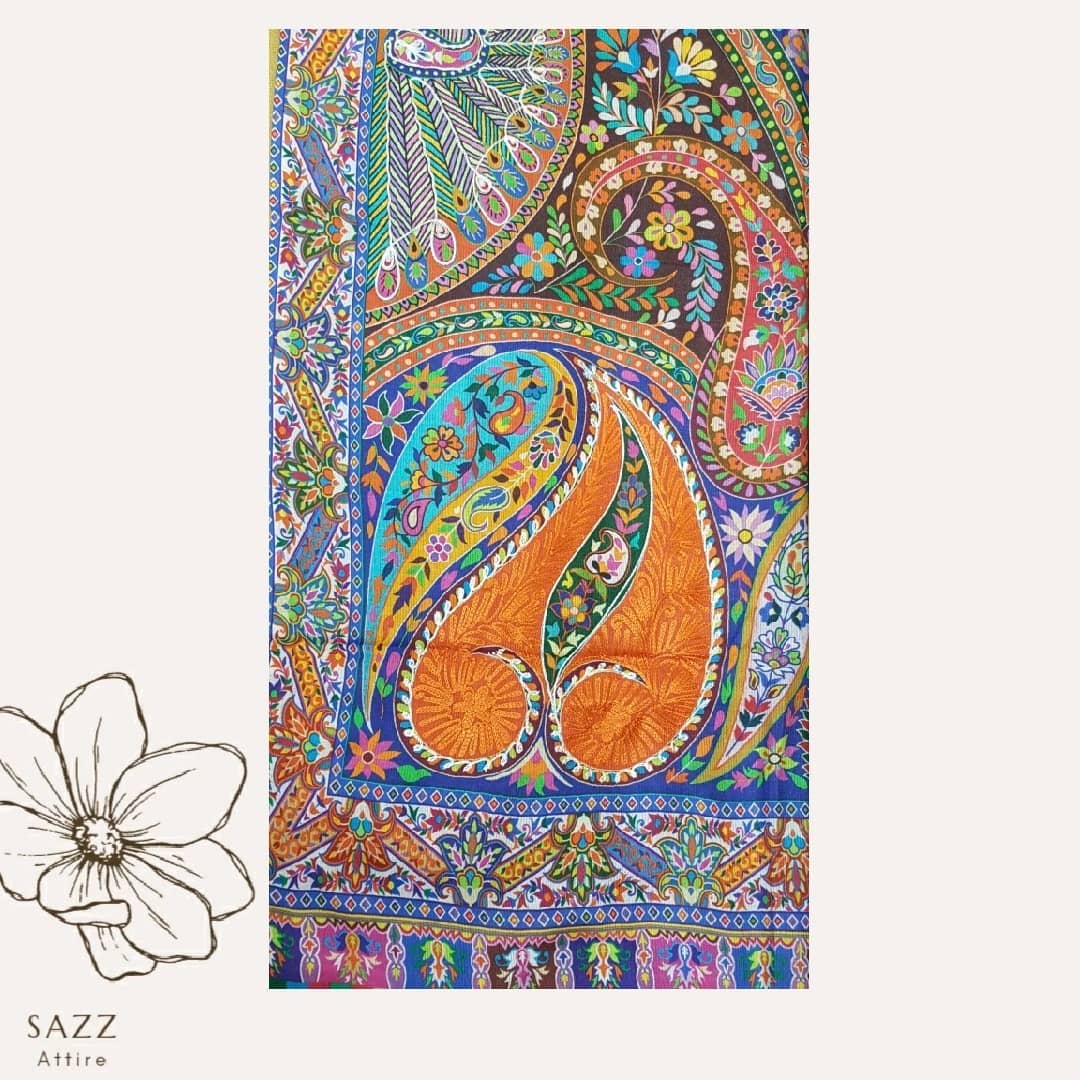 Royal Multi-Color Paisley Print Silk Blend Scarf