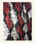 Royal Damask Embroidered Shawl - Black, Red & Silver Silk Blend