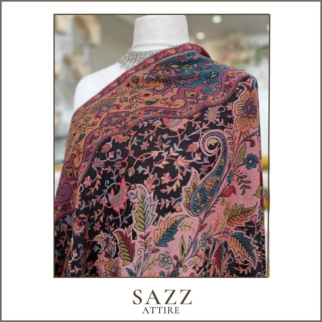 Rose Pink & Black Heritage Kani Print Shawl