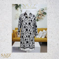 Elegant Black and White Floral Aari Embroidery Long Woolen Jacket
