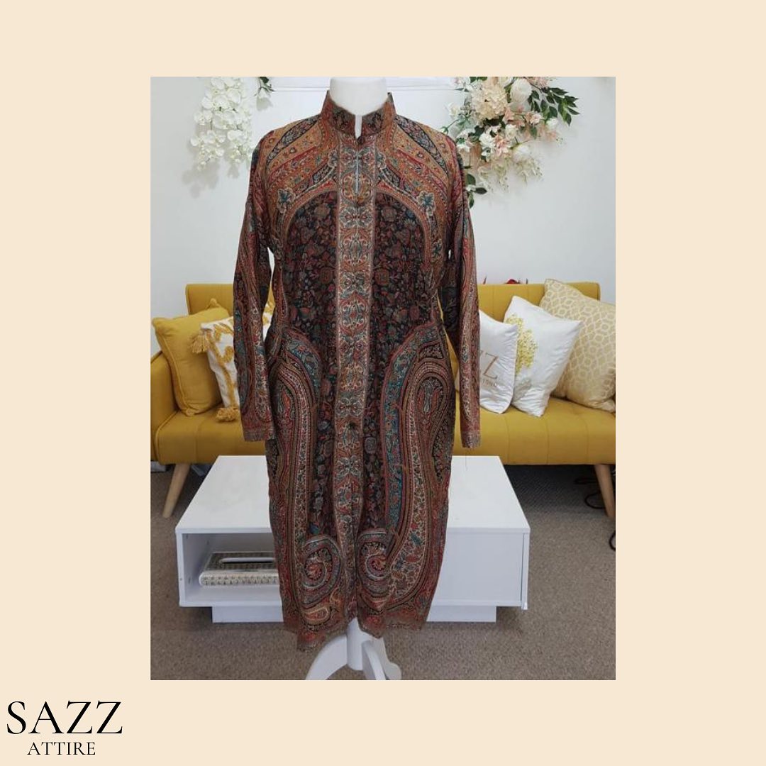 Traditional Kashmiri Paisley Jamawar Style Long Woolen Jacket