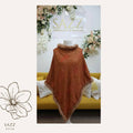 Terracotta Textured Knit Poncho with Matching Faux Fur Trim