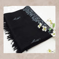 Minimalist Black Shawl with Elegant Slate Grey Border Embroidery