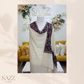 Cream Woolen Shawl with Vibrant Multi-Color Papier-mâché Border