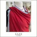 Dual-Tone Ruby & Black Shawl with Silver Needlework Border