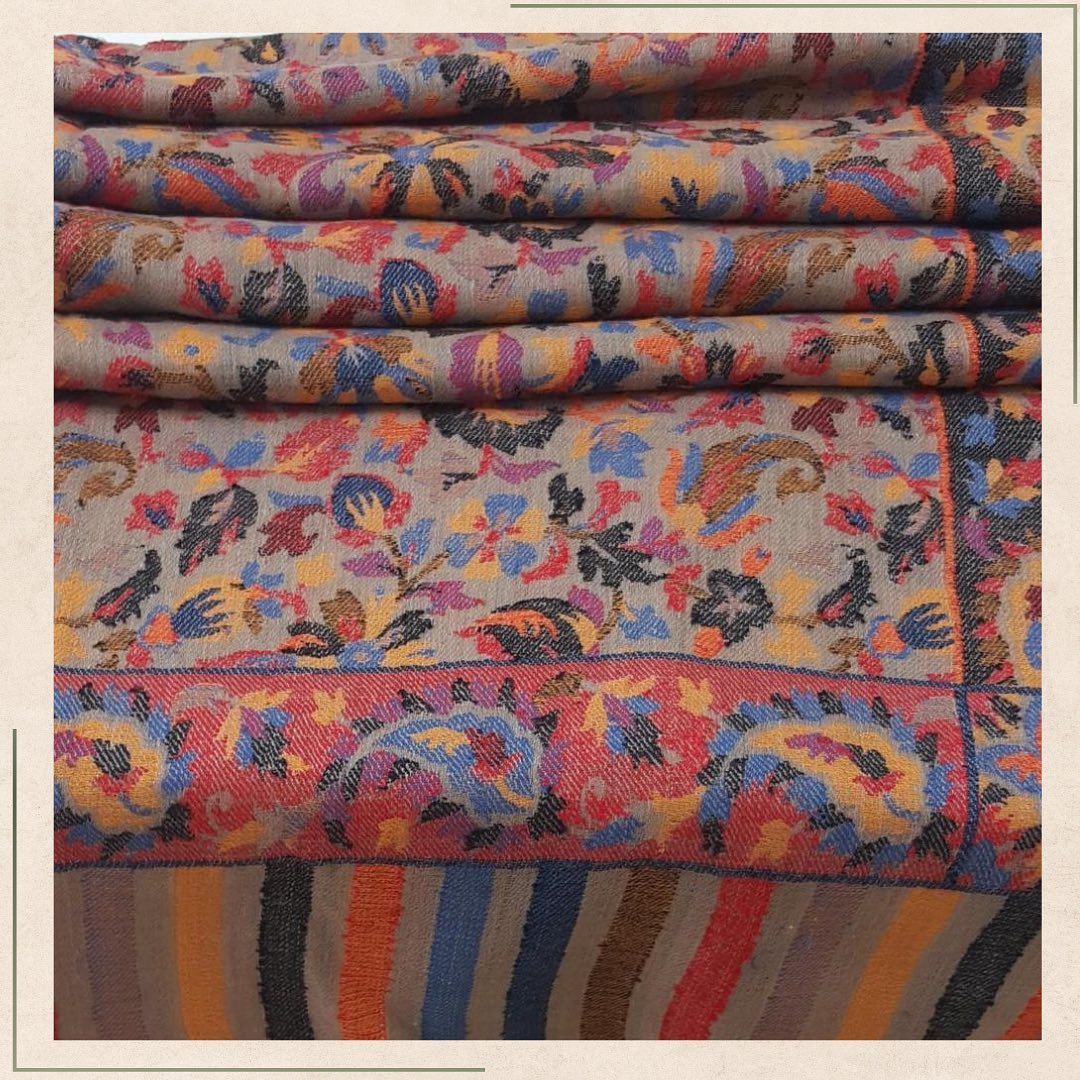 Vintage Heritage Paisley Shawl - Earthy Tones & Multi-Stripe Detail