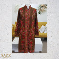 Chocolate Brown Kashmiri Aari Embroidered Woolen Long Jacket