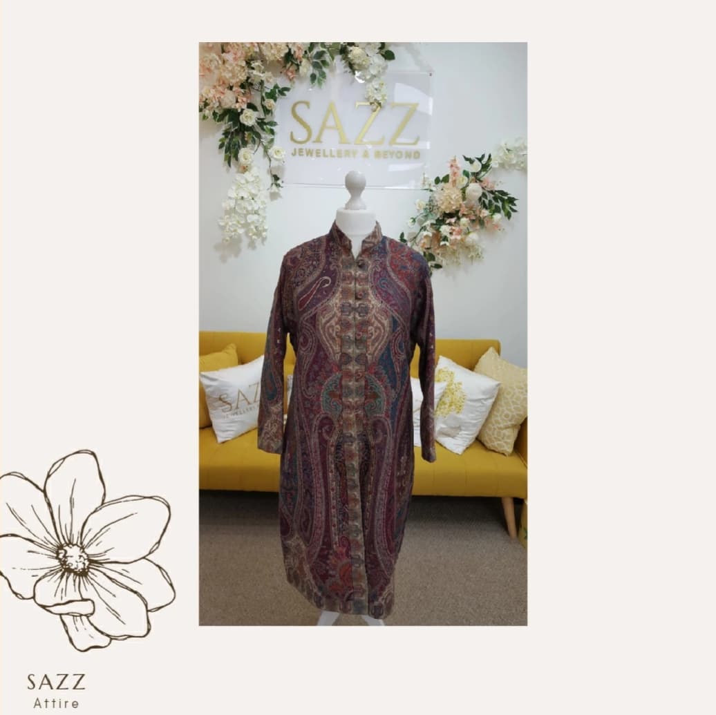 Regal Maroon Jamawar Kaftan Coat - Classic Paisley Pattern