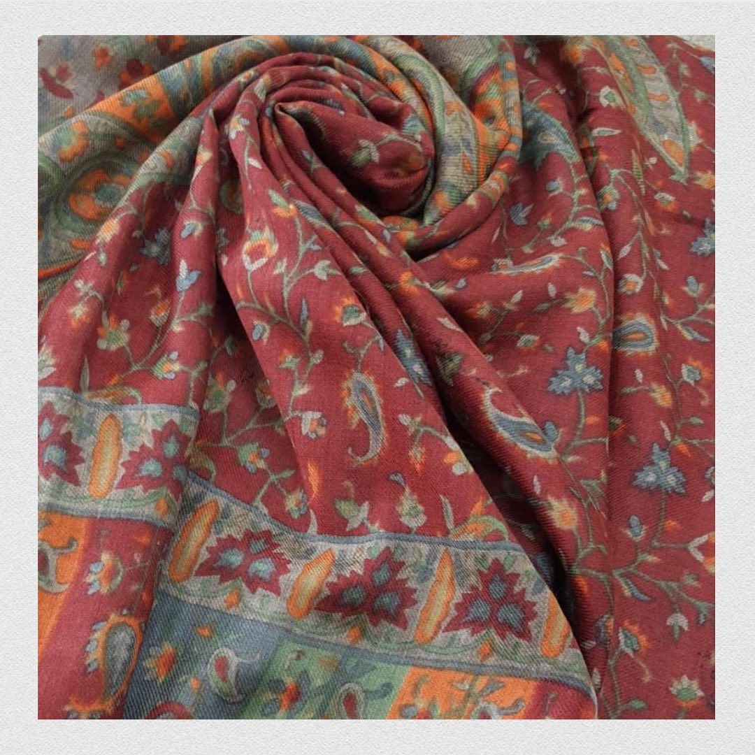 Heritage Rust Pashmina Shawl with Full Floral Jaal Print