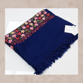 Royal Blue Pashmina Stole with Multi-Color Floral Border