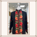 Artisanal Kashmiri Floral Panel Coat - Bold Orange & Green Embroidery