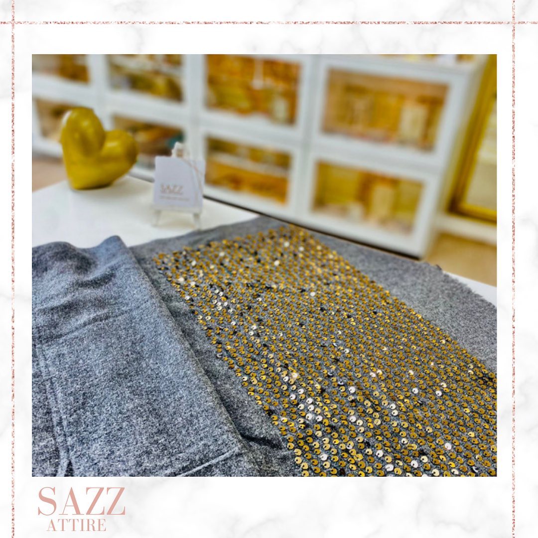 Charcoal Grey Heathered Stole with Gold Sequin Detailing