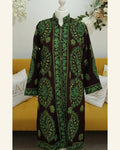 Deep Plum Long Jacket with Lime Green Medallion Aari Embroidery