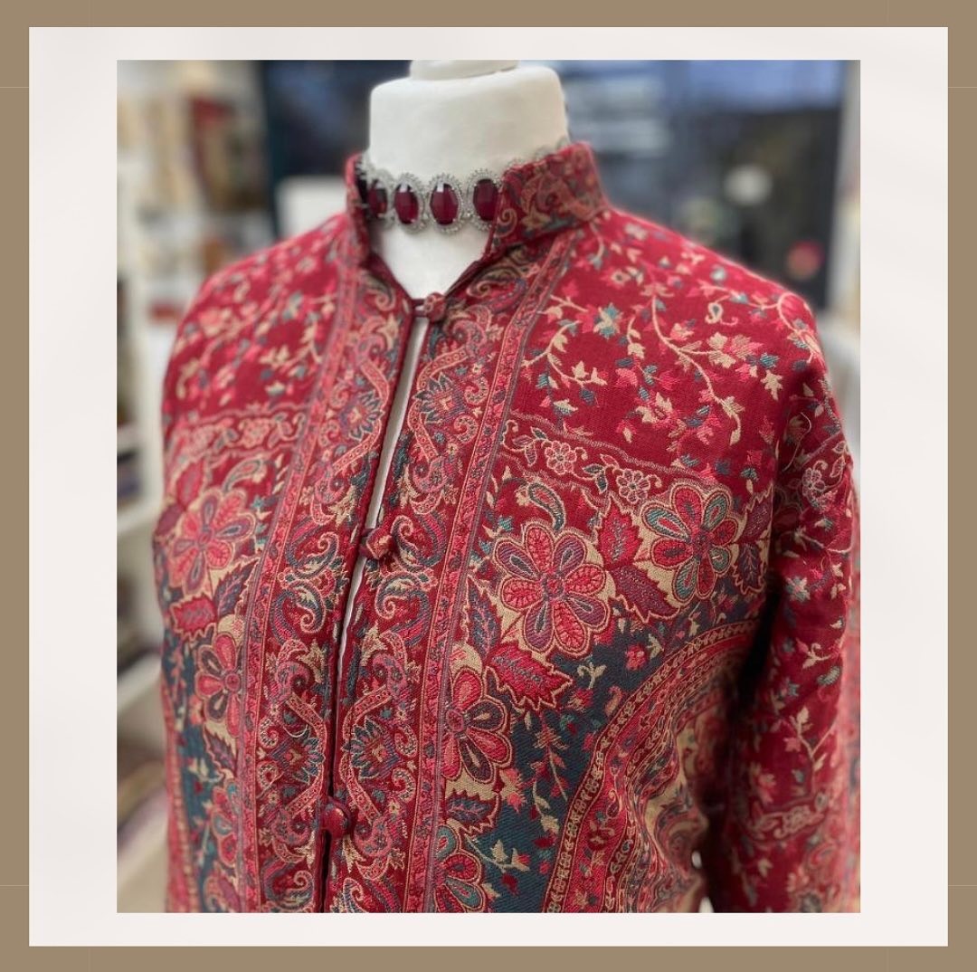 Ruby Red Jamawar Embroidered Jacket - Festive Ethnic Outerwear