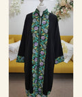 Elegant Black Long Coat with Pastel Floral Panel Aari Work