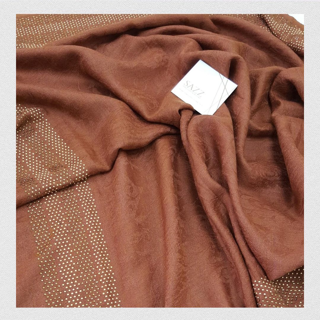 Rust Terracotta Textured Shawl with Gold Bead Embellishment