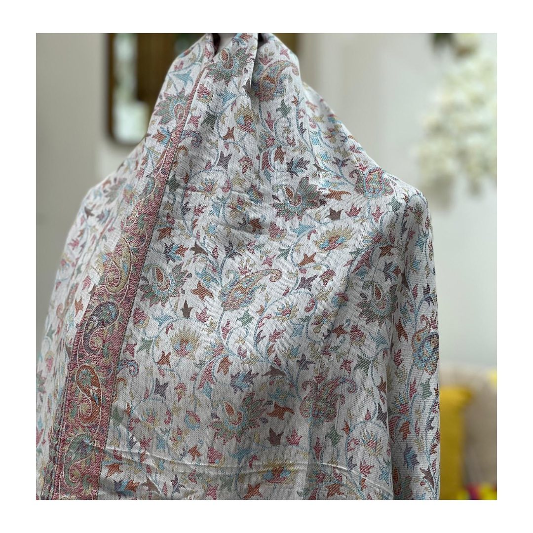 Pastel Sage Pashmina Shawl with Intricate Multi-Tone Weaving