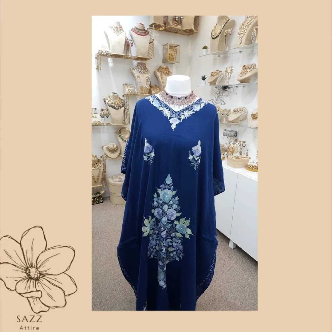 Azure Garden Embroidered V-Neck Kaftan