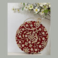 Maroon Velvet Circular Hand-Stitched Zari Clutch with Crystal Ring Handle