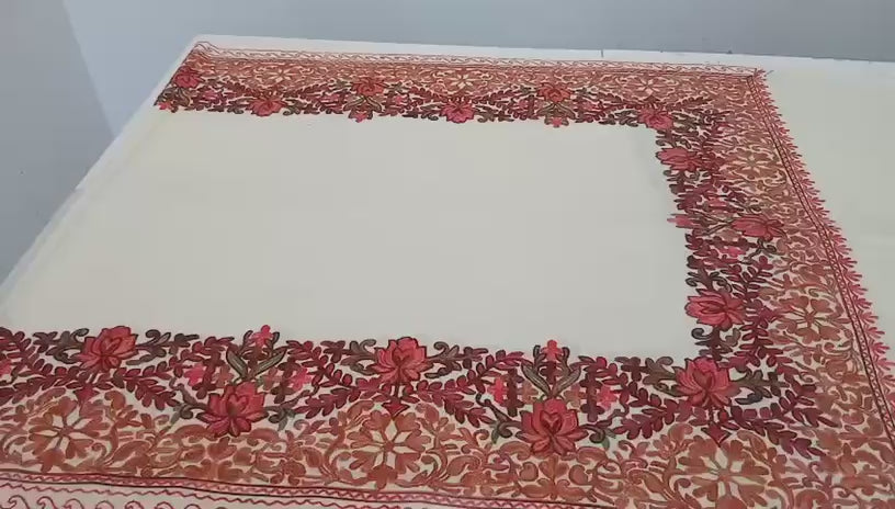 Ivory Paisley Kashmiri Embroidered Shawl