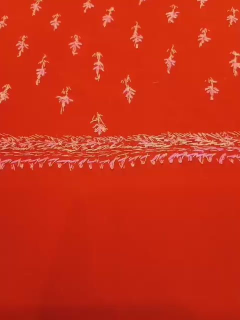 Ruby Red Kashmiri Embroidered Wool Shawl with Delicate Floral Buti Border