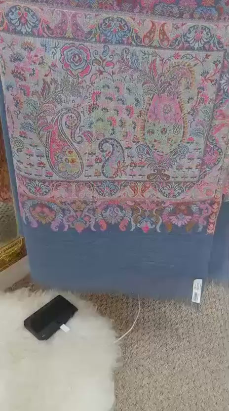 Slate Blue Kashmiri Paisley Garden Premium Pashmina Shawl