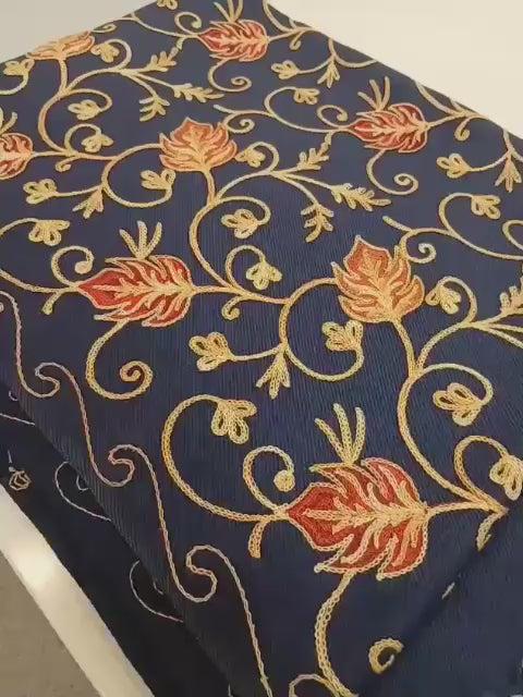 Navy Gold Floral Embroidered Kashmiri Shawl