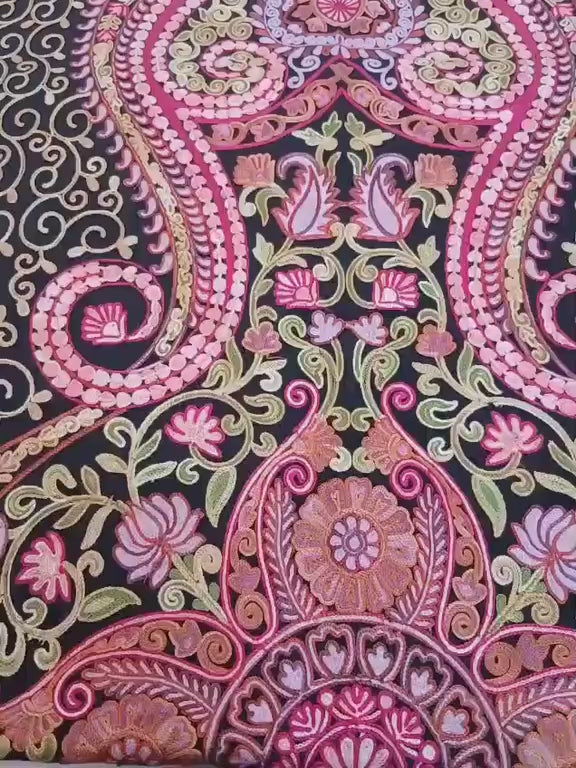 Midnight Rose Regal Kashmiri Embroidered Shawl